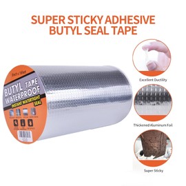 TAPEBEAR Butyl Tape Waterproof Sealing Tape Aluminum Foil Tape, for RV Repair, Window, Silicone, Glass & EDPM Roof Leak Patching, Boat and Pipe Sealing, Silver (200mm x 5m/9rolls)