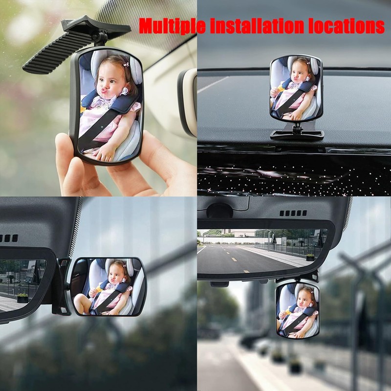 Stick On Car Baby Mirror, Ampper Adjustabe HD Glass Convex