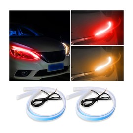 Ziciner Car LED Headlight Strips, 2 Pcs Flexible Dual Color Turn Signal Lamp Strip, Waterproof LED Daytime Running Light Strip, Universal Auto Accessories for Cars, Truck, SUV, ect