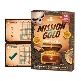 moses. Mission Gold, Puzzle Logico con Fattore di dipendenza da Viaggio, 40 Carte riutilizzabili con Penna, compiti di Pensiero in 3 Livelli di difficoltà per Ragazzi e Adulti