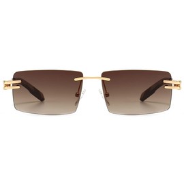 kachawoo Retro Rectangular Sunglasses Rimless Male Gold Metal Female Square Sun Glasses (gold with brown)
