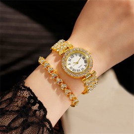 CdyBox Lady Elegant Small Dial Quartz Watch with Diamond Bracelet Watch Set Dress Wrist Watches, Gold, Modern