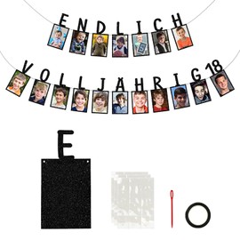 Cadimus Fotogirlande 18. Geburtstag Schwarz, Endlich Volljährig 18, Foto Banner 18. Geburtstag, Deko 18 Junge, Endlich Volljährig Girlande, für Fotos von 1 bis 18 Jahre