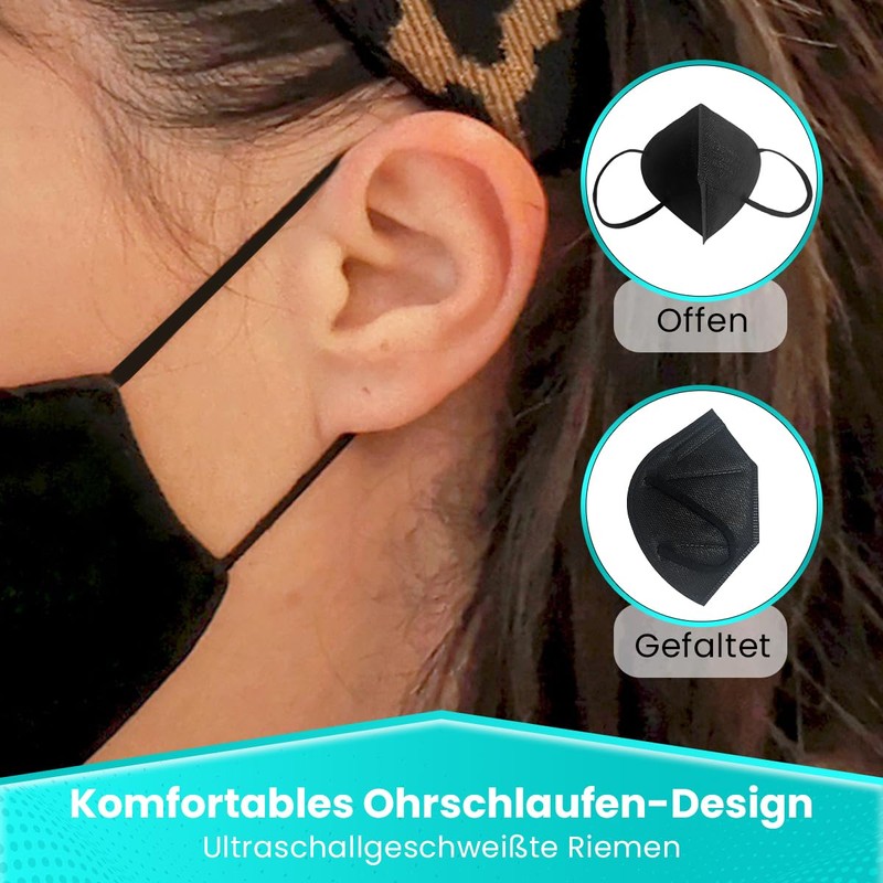 Black Small Size FFP3 Face Mask Disposable with Ear Loops