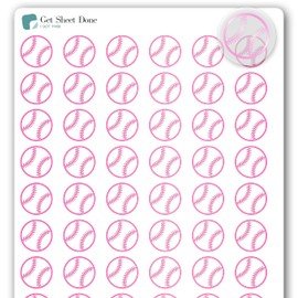 Baseball Planner Sticker / 54 Gold Foil Transparent Vinyl (1/2”)/Sports Exercise Fitness Health Workout Game Reminder/Essential Productivity Life Planner/Bullet Journaling (1 Sheet, Pink Foil)