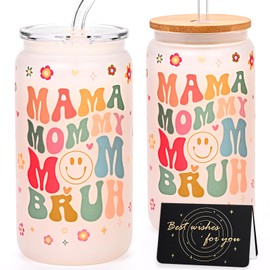 Gusgopo Gifts for Mom, Mama Mommy Mom Bruh 18 Oz Can Glass Cup, Funny Christmas Gifts Ideas for Mom, Best Valentine's Day Mother's Day Birthday Gifts for New Mom(Scrub)
