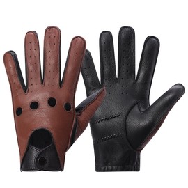 Meetoget Mens Leather Gloves For Driving Deerskin Soft and Durable CAM02,Black/Saddle,Size L