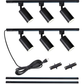 LRAEMXG Plug in Track Lighting with Power Cord, 6-Light GU10 Track Lighting Kit with 6.6FT H Type Track Lighting Rails, Modern Kitchen LED Track Lighting Fixtures Ceiling Spot Light, Black (No Bulbs)