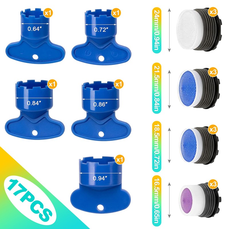 KornaDoz 12 PCS Faucet Aerators & 5 Aerator Key Set