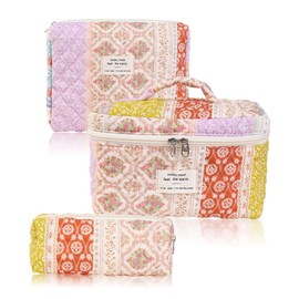 3pcs Makeup Bag,Toiletries Bag for Women Large Toiletry Bag Beauty Bag Large Toiletry Bag Wash Bag Floral Pencil Case Travel Toiletry Bag Floral Makeup Bag Portable Cosmetic Bag（Ethnic Style