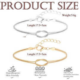 Matching Couples Bracelets, Dainty Gold Love Knot Bracelet Set – 14K Gold Plated Herringbone Chain Bracelets, Relationship Jewelry Gifts for Best Friend, Anniversary, Wedding & Special Occasions
