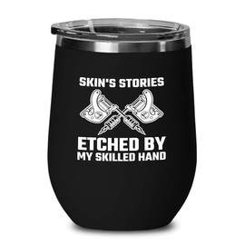 Tattoo Artist Black Edition Wine Tumbler 12oz - Etched by - Tattoo Gifts Tipping Skin Deep Ink Tattoo Lover Tattooing Tattooist