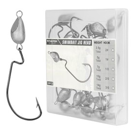 THKFISH Fish Eye Swimbait Jig Heads, Pack of 20 Weighted Jig Heads, Offset Hooks and Dropshot Hooks for Zander/Carp, Weedless Swing Jig Hooks for Texas Rig and Ned Rig Fishing