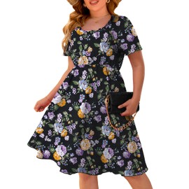 FOLUNSI Women's Plus Size Casual Summer Dresses Square Neck Floral Dress with Ruffle Sleeve Color 379,4X