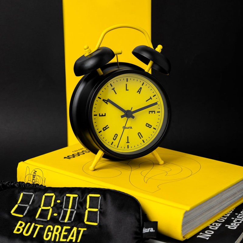 FISURA Analogue Alarm Clock, Black/Yellow, Standard