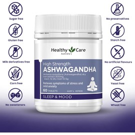 Healthy Care High Strength Ashwagandha – 60 Tablets – Natural Supplement to Relieve Stress, Mild Anxiety, and Support Emotional Wellbeing – Adaptogenic Herb for Calm, Focus & Energy Balance