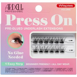 Extensin de pestaas postizas prepegadas Ardell Wispies Volume pestaas individuales de 12 mm y 14 mm, 12 unidades                                      