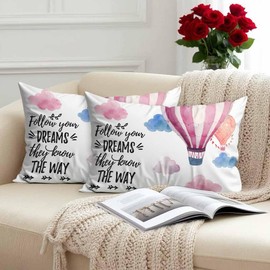 Zovinex Oblong Cushion Cover Farmhouse 2 Pack 12x20 Inch Soft Short Plush Throw Pillowcase Hot Air Balloons and Follow your dreams they know the way Pillow Cover for Couch Bed Sofa Chair,30 x 50 cm