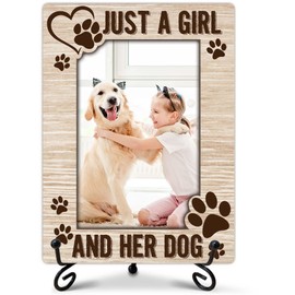 Dog Mom Gifts for Women Just A Girl And Her Dog Wooden Dog Picture Frame Wooden Photo Frame with Stand Dogs Lovers Gifts for Women Friendship Gift Birthday Christmas Desk Decor 4x6 Photo Frame-A10