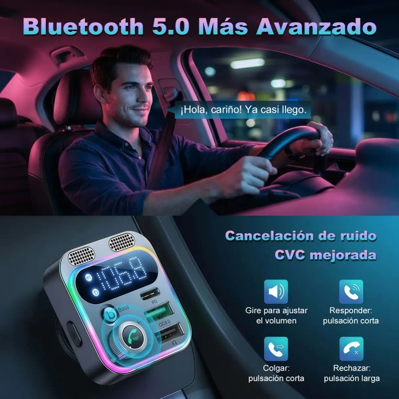 Transmisor Fm Bluetooth 5.3 Para Coche Con Adaptador Pd 48w