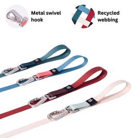 Pawereen Dog Leash, Eco-Friendly Recycled Polyester Webbing | Soft Hypoallergenic, Durable Metal Swivel Hook, Collar Attachable, 5.2 ft Length | Size M, Dark Sea