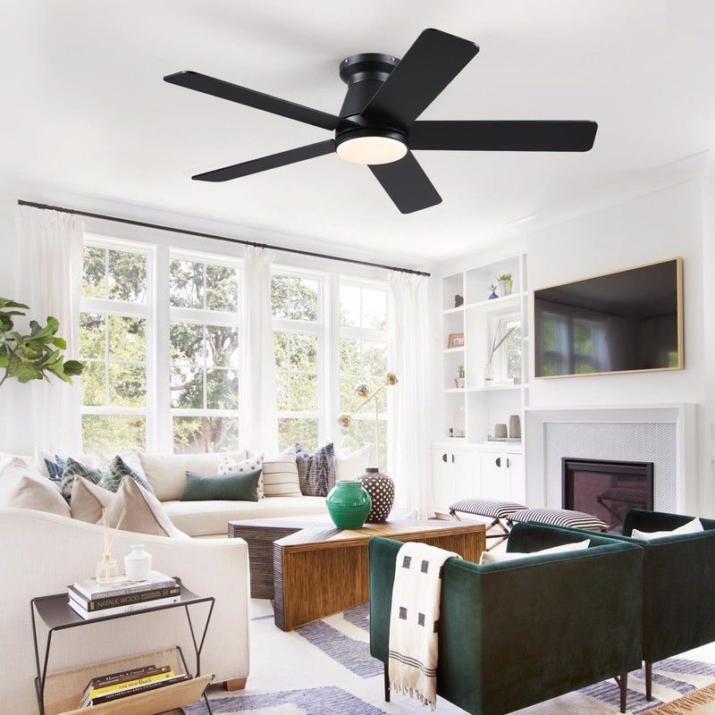 CHESUR 46" Black Flush Mount Ceiling Fans - Low Profile