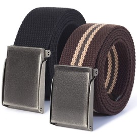 Mile High Life Canvas Web Belt | Cut to Fit Up to 52" | Flip-Top Matte Silver Nickel Buckle (2 Pack Black/Brown Khaki)