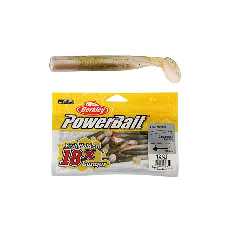 Berkley Powerbait T-Tail Minnow Soft Bait 6cm Olive Pearl Qty
