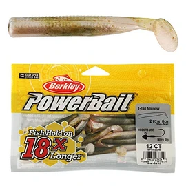 Berkley Powerbait T-Tail Minnow Soft Bait 6cm Olive Pearl Qty 12