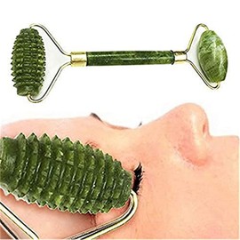 Emerald Facial Roller Massager Anti-Wrinkle and Relieve Edema Facial ridged Roller Natural Xiuyan Jade rejuvenates The Skin (Green)