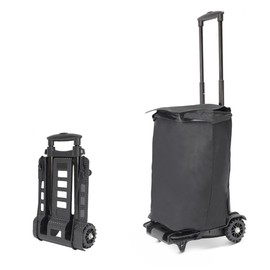 Backpack Trolley, Foldable Luggage Cart with Solid Tank Wheels, Aluminum Alloy Hand Truck for Backpacks, Golf Bag, Teenagers, School, Travel（Black）