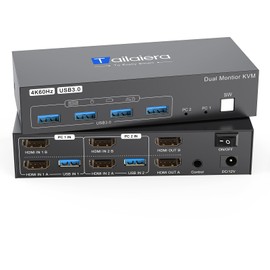 HDMI Kvm Switch 2 Monitors 2 Computers 4K@60Hz Dual Monitor KVM Switches 2 Ports for 2 PC Sharing 4 USB3.0 Port Mouse Keyboard and 2 Screens with USB 3.0 Cables and Extended Controller