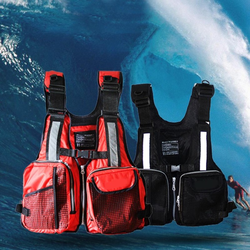 Outdoor Fishing Vest Life Jacket with Whistle Multi Pocket Flotation