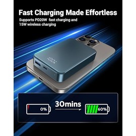 Banco magnético de energía de 26800 mAh para cargador portátil Magsafe, aleación de aluminio de gran capacidad de 20 W USB-C entrada y salida de carga rápida inalámbrica para iPhone17Pro Max