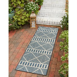 Unique Loom Outdoor Trellis Collection Area Rug - Dalyan (2' 7" x 5' 3" Runner Blue/Ivory)