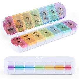Mark Curve Foldable Weekly Pill Organiser 2 Times a Day with Large Capacity, Premium Magnetic 7 Day AM PM Pill Box, Double Protection Travel Tablet Organiser for Medication, Vitamins and Fish Oils