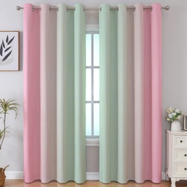 Estelar Textiler Sage Green and Pink Ombre Blackout Curtains 96 Inches Long for Bedroom, Thermal Insulated Full Light Blocking Grommet Gradient Blackout Drapes for Living Room, 52Wx96L, 2 Panels