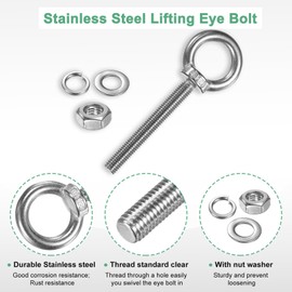 M METERXITY 2-Sets Stainless Eyebolt M10x78mm Shoulder Lifting Eye Bolt with Nuts Washers Male Screw Thread Ring Shoulder Eye Bolts Length 3.07 Inch for Suspending/Fastening