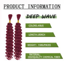 Deep Wave Bulk hair for Braiding Wet and Wavy Micro Braiding Hair No Weft Faux Deep Wave Braiding Hair Extensions for Box Boho Braids 150g with 2Bundles #bug (18Inch)