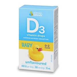 Platinum Naturals Platinum Naturals Baby Vitamin D3 Drops, 400IU Unflavored 15ml, Supports Infant Development - Easy-to-Use Liquid D3 for Strong Growth - Safe & Effective Ddrops for Babies