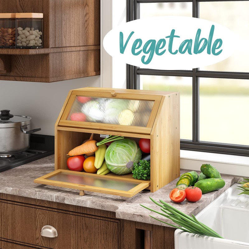 Vriccc Bread Box for Kitchen Counter, Large Bamboo Wood Double