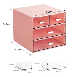 Umtiti Desk Storage, Makeup Storage Box With 4 Drawers, Plastic Office Stationery Supplies Organizers, Desktop Organizer for Office School Home And Bathroom (Pink，UK)