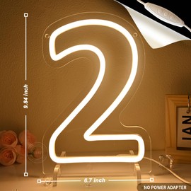 Planzo 2 Two Led Neon Sign Light 2th Two Years Old Birthday Baby Cave Backdrop Bedroom Desk Table Wall Sign Decor Banner Wedding Party Decor Gifts Hold Base USB 9.84"x6.7"