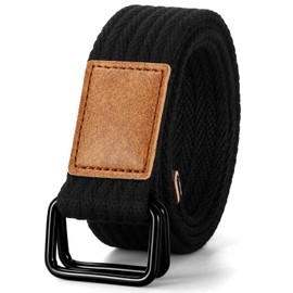 JASGOOD - Cinturón de lona de doble anillo para hombre, talla grande, cinturón casual de tela para jeans, Negro (lona), Fits Waist Size 39"-44"