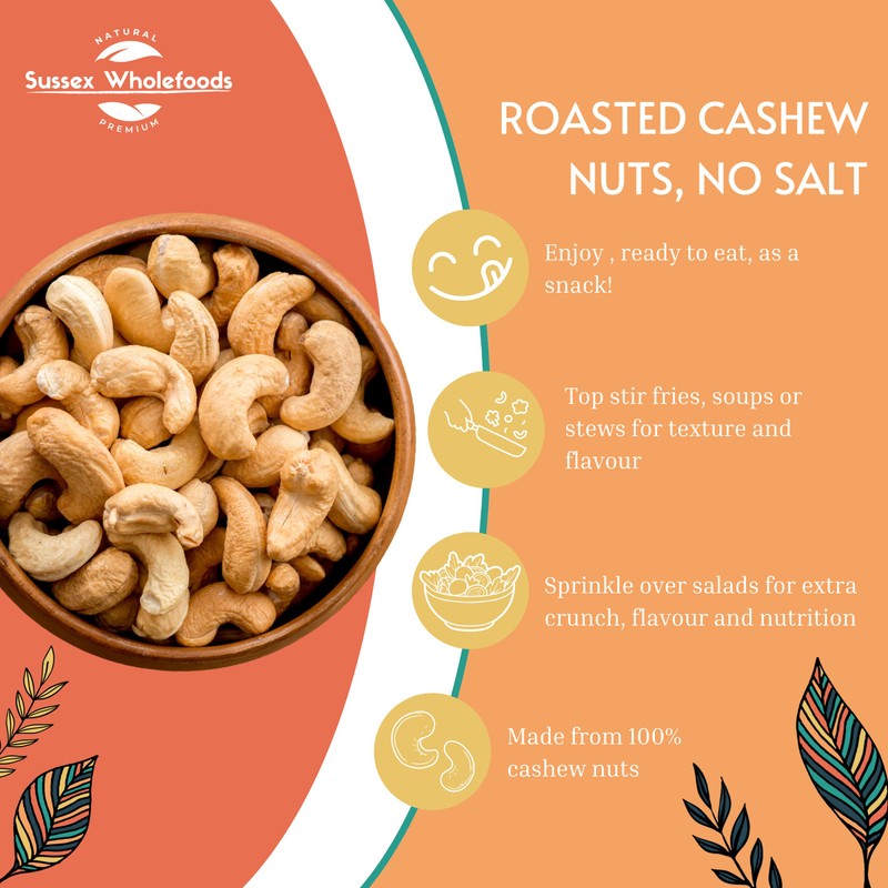 Roasted Cashew Nuts 250g - No Salt, Rich, Crunchy &
