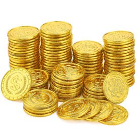 JOYIN 100 PCS Fake Gold Coins, Plastic Pirate Play Coins, Play Treasure Bulk for Treasure Hunt Game and Party Decorations Favors Supplies, Children Party Favors