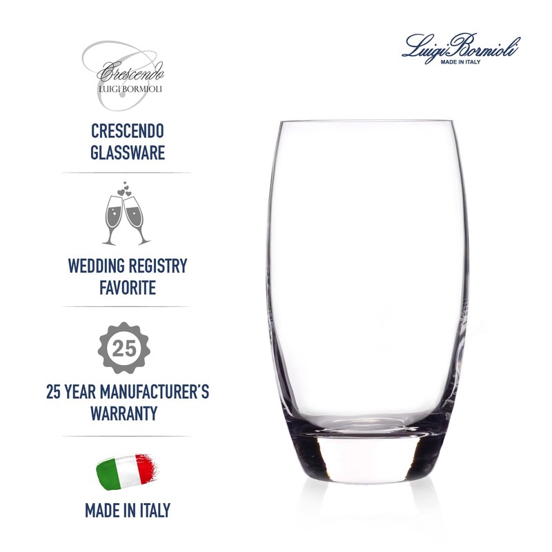 Luigi Bormioli Crescendo Highball Glasses, Set of 4-20 Oz Lead-Free