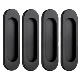 MOROBOR Self-Stick Oval Sliding Door Pulls, 4pcs Aluminum Alloy Flush Pull Punch-Free Handle for Sliding Barn Door Windows Cabinets Closet Drawers (Matte Black, 100mm)