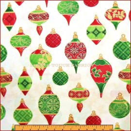Wilmington Prints GORGEOUS METALLIC CHRISTMAS ORNAMENTS  FABRIC 1/2 YD (18"X44") #28061