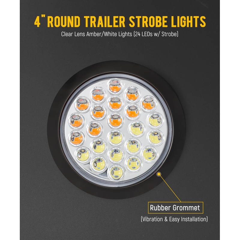 Partsam 4x 4 Inch Round Amber White Strobe Lights Dual